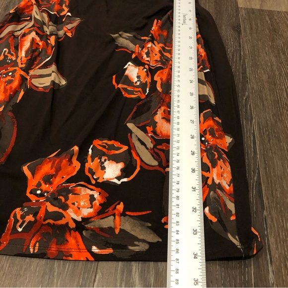 NWT Ann Taylor Brown Orange Floral Faux Wrap Neckline Sleeveless MIDI Dress - Picture 11 of 13